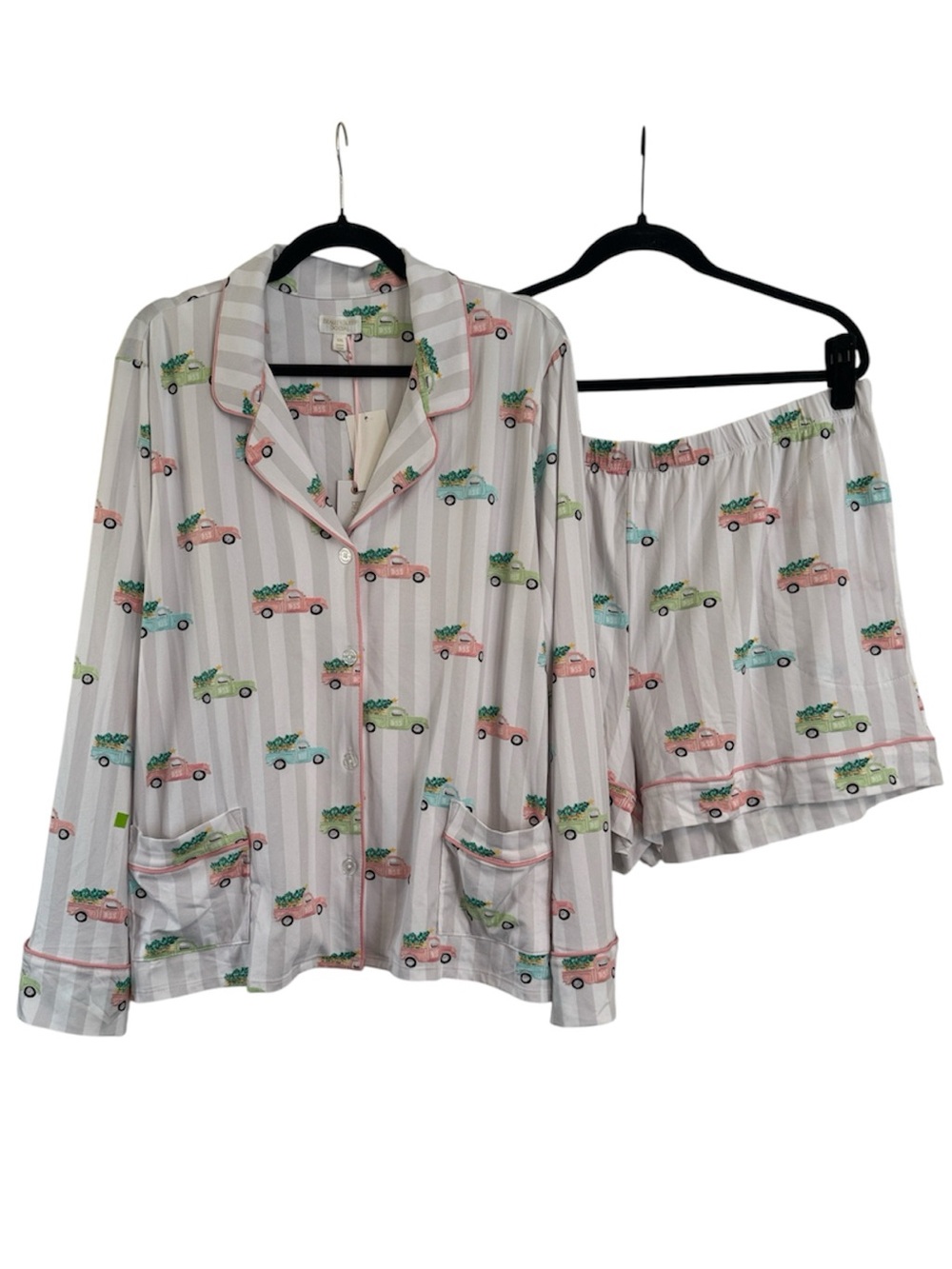 Beauty Sleep Social Stripes with Holiday Trucks Pajama Set NWT